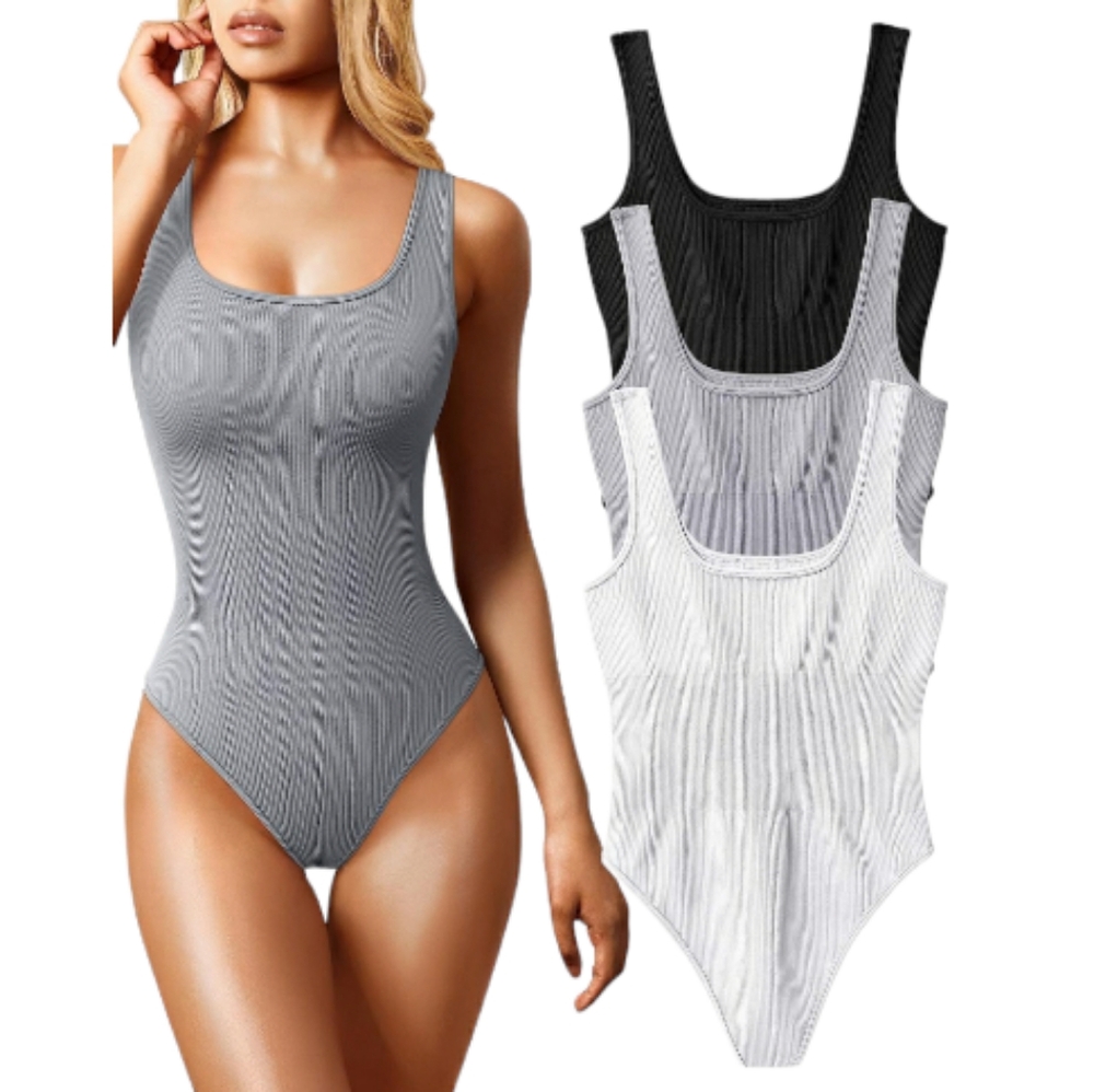 Sexy Ribbed Sleeveless Square Neck Sleeveless Tank Tops Bodysuit Gray NWOT